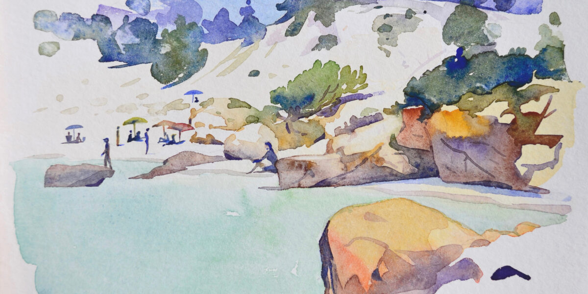 Aquarelle sur le motif  - watercolor -Patrick Clouet - artwork- landscape painting-corse-ile de Beauté- Pallombaggia_ plage d'Asciaghju