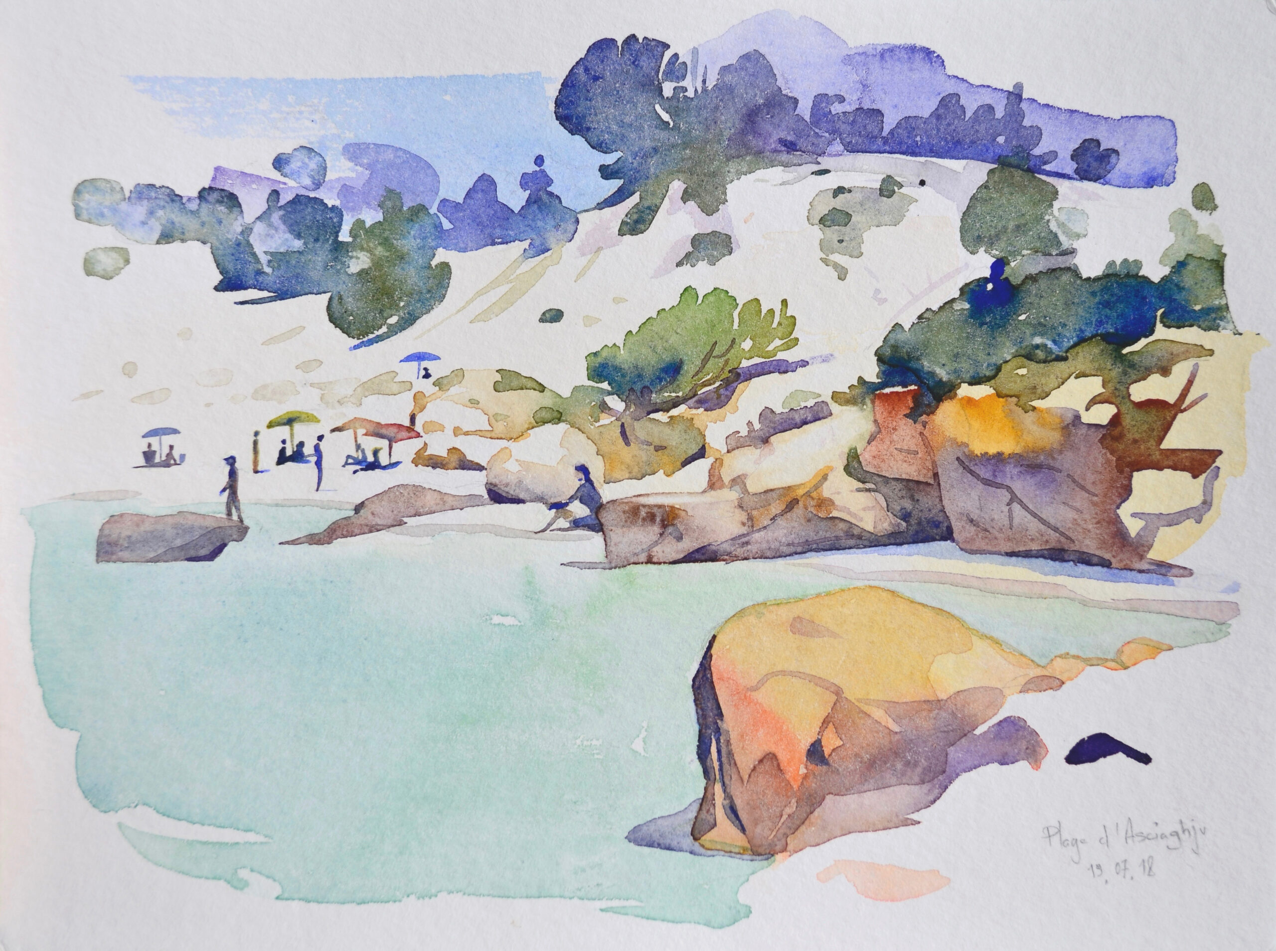 Aquarelle sur le motif  - watercolor -Patrick Clouet - artwork- landscape painting-corse-ile de Beauté- Pallombaggia_ plage d'Asciaghju