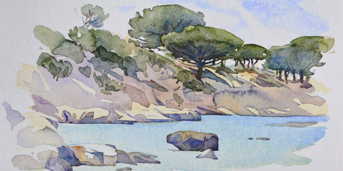 Aquarelle sur le motif  - watercolor -Patrick Clouet - artwork- landscape painting -Corse, L'île de Beauté