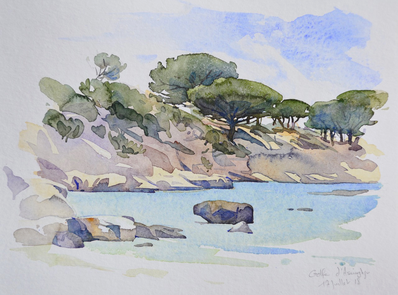 Aquarelle sur le motif  - watercolor -Patrick Clouet - artwork- landscape painting -Corse, L'île de Beauté