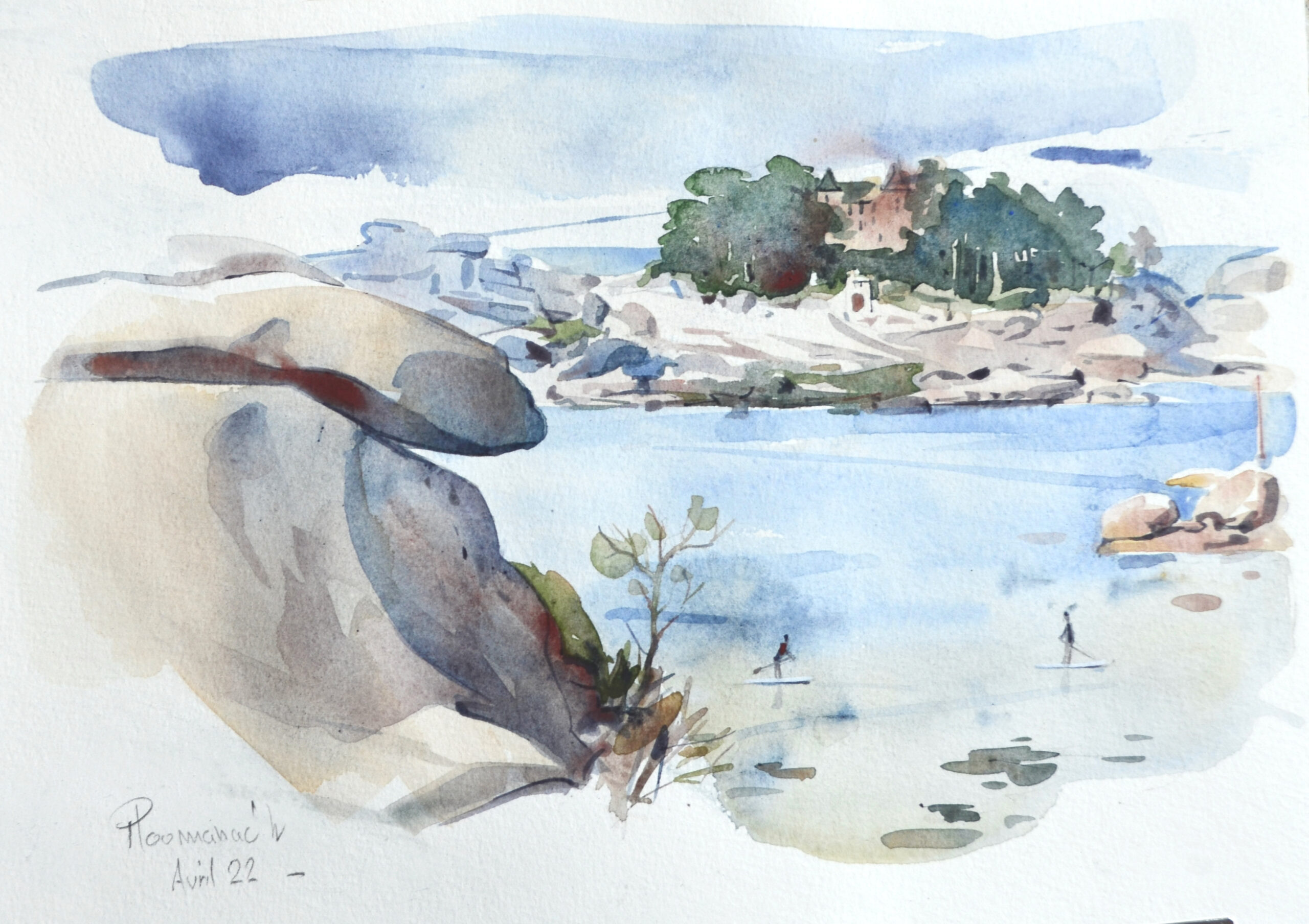Aquarelle sur le motif  - watercolor -Patrick Clouet - artwork- landscape painting-brittany- côte de granit rose